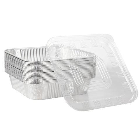 Waytiffer plastic dome lids on foil pans keep food fresh during transport.