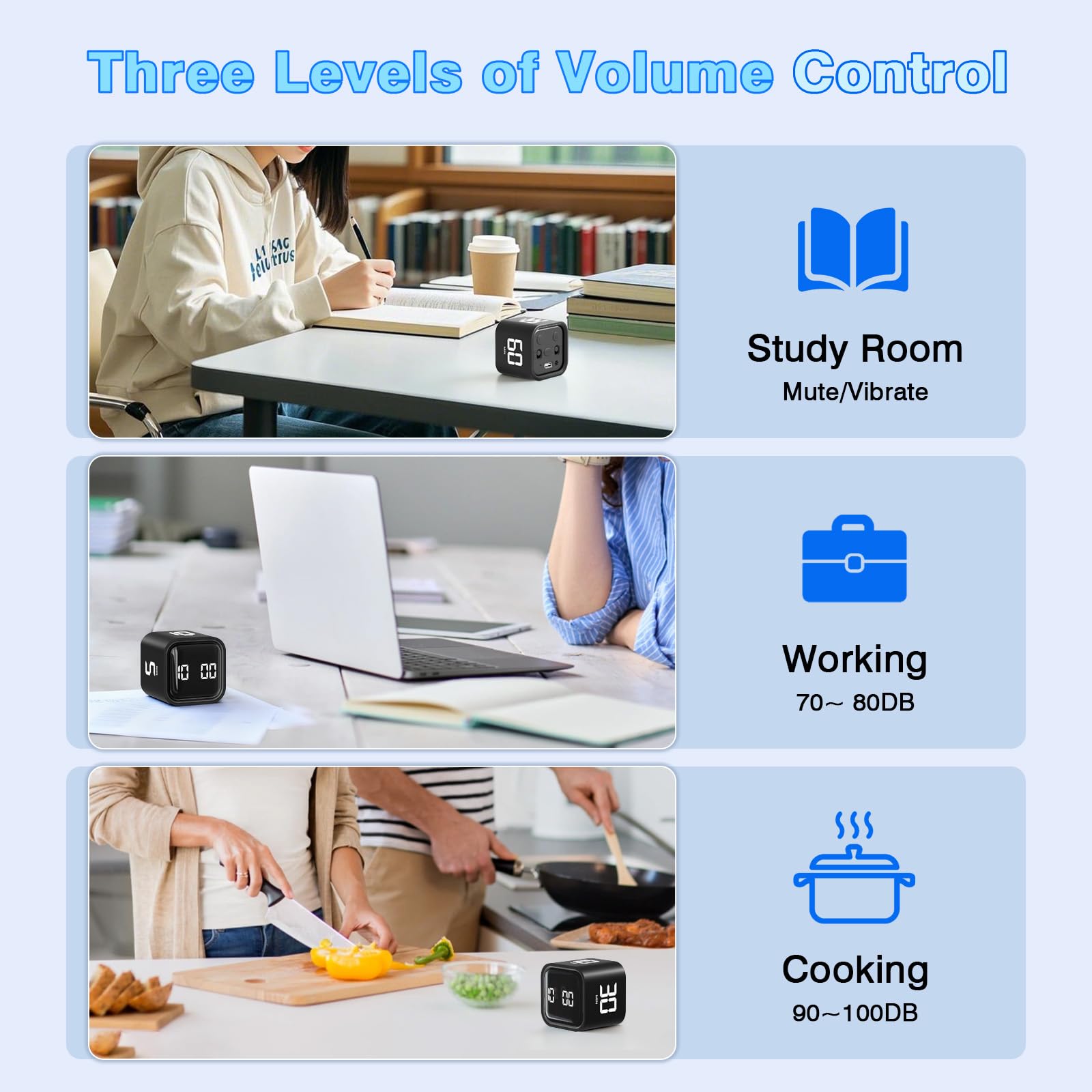 Wbacon Cube Pomodoro Timer supports classroom use as a clear visual countdown.