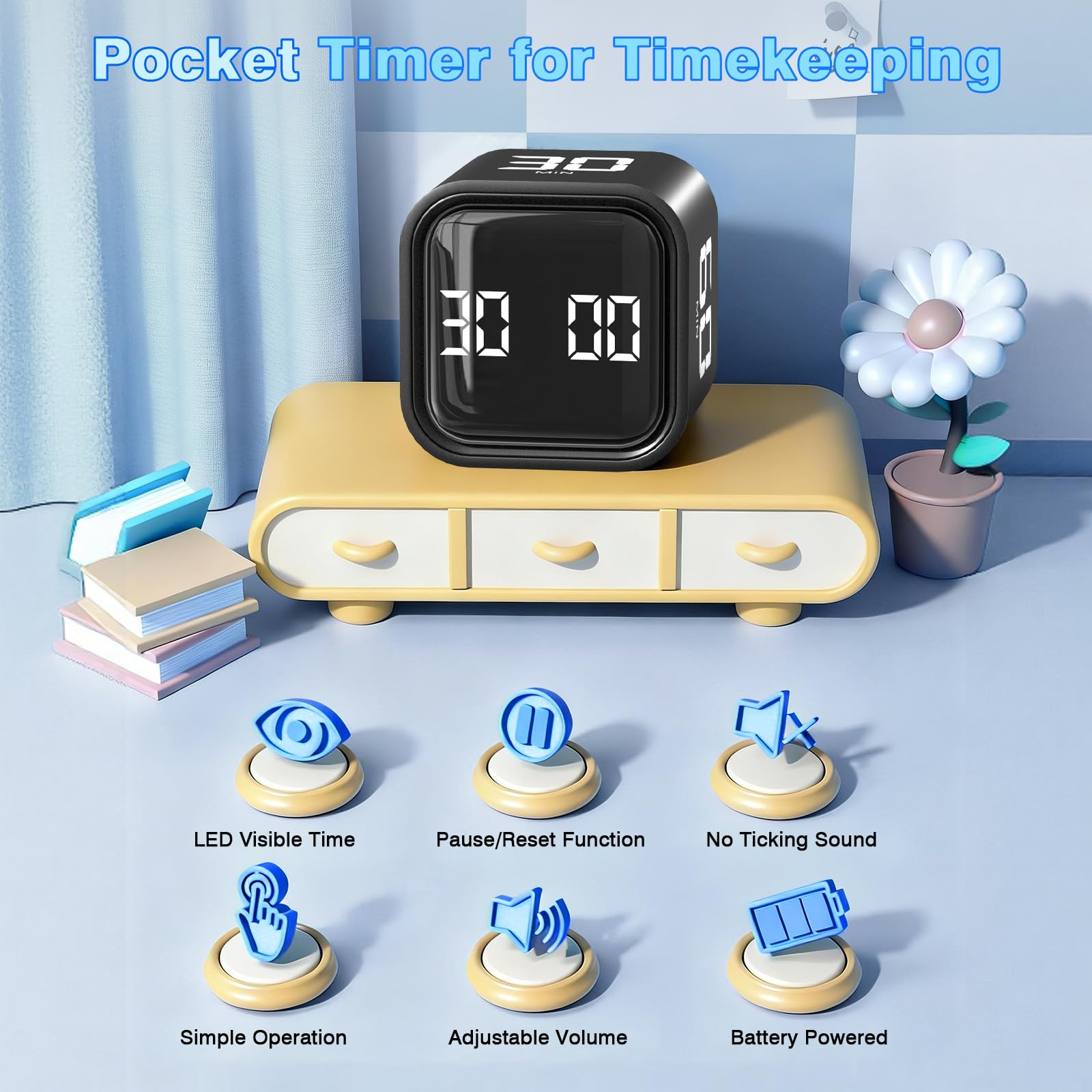 Wbacon Cube Pomodoro Timer doubles as kitchen and gym timer for versatile routines.