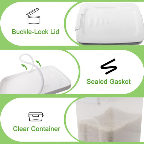 WBKTOOL rice container includes a scoop for quick, mess-free measuring