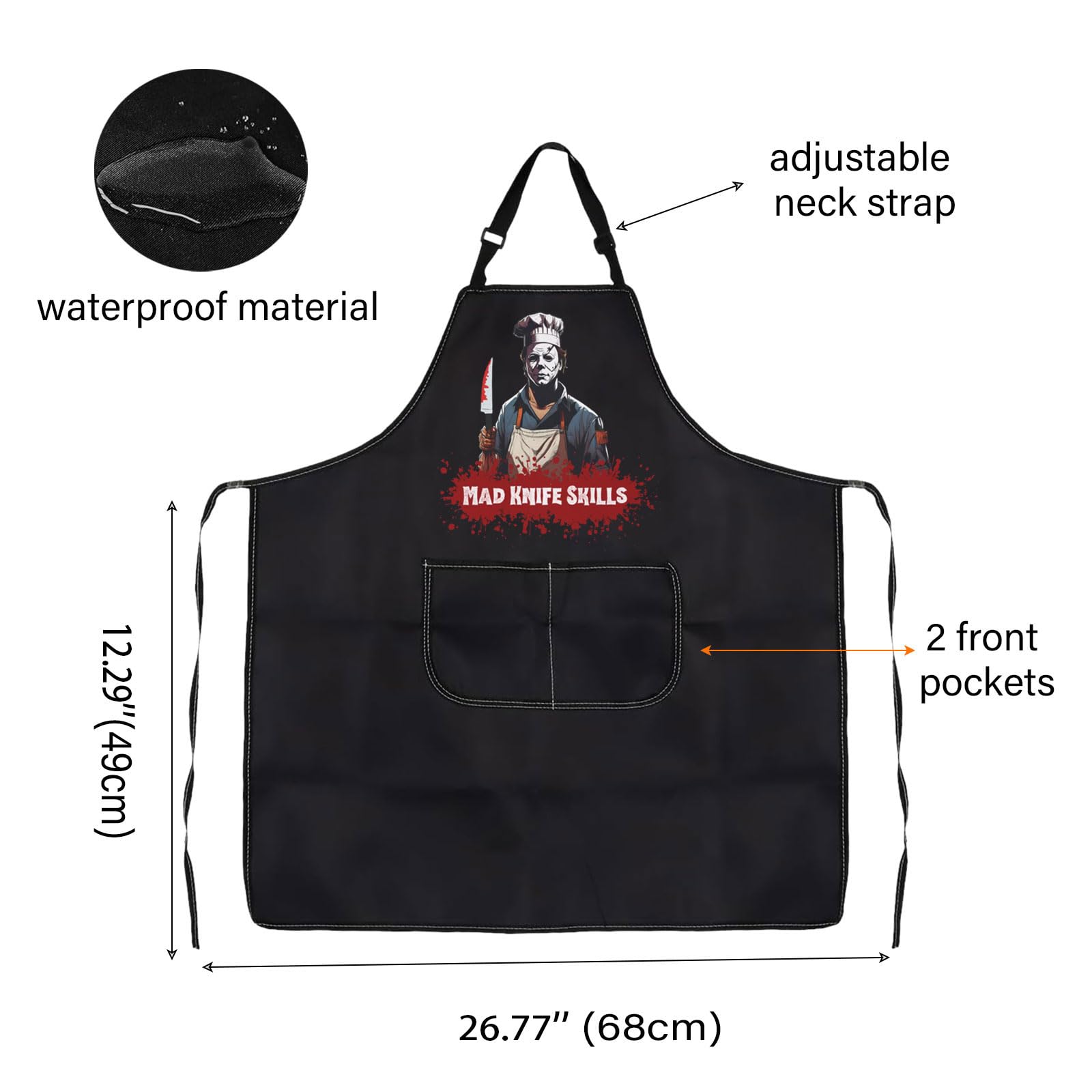 WCGXKO Horror Michael apron front pockets hold tools and phone neatly