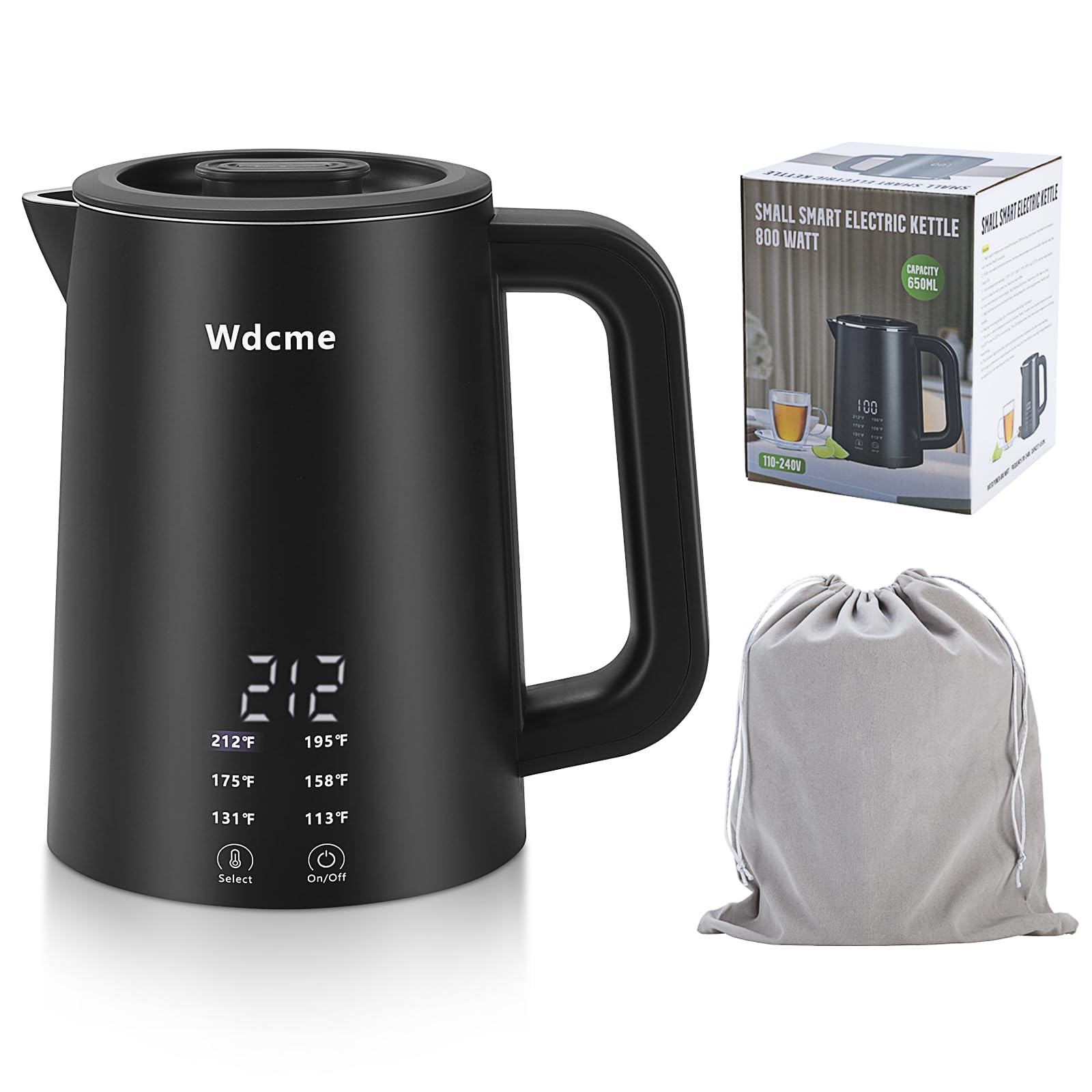 Wdcme 650ml travel kettle open lid for easy filling and quick tea prep.