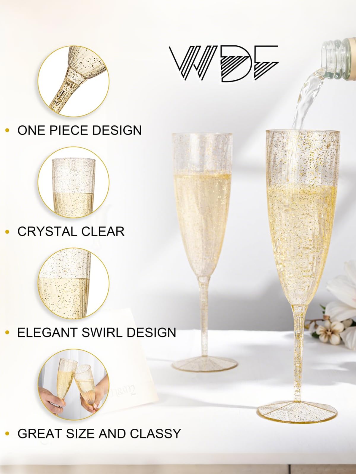 WDF bridal shower mimosa station featuring glittery champagne flutes