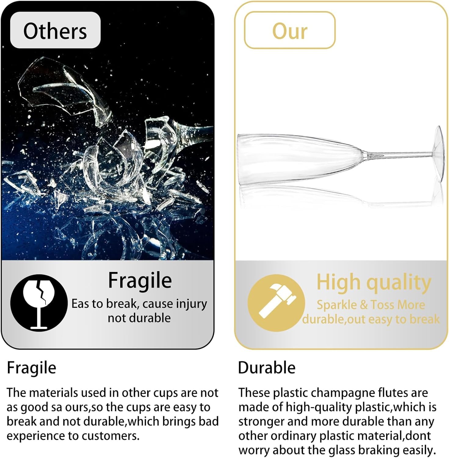 WDF easy cleanup plastic champagne flutes save time after parties.