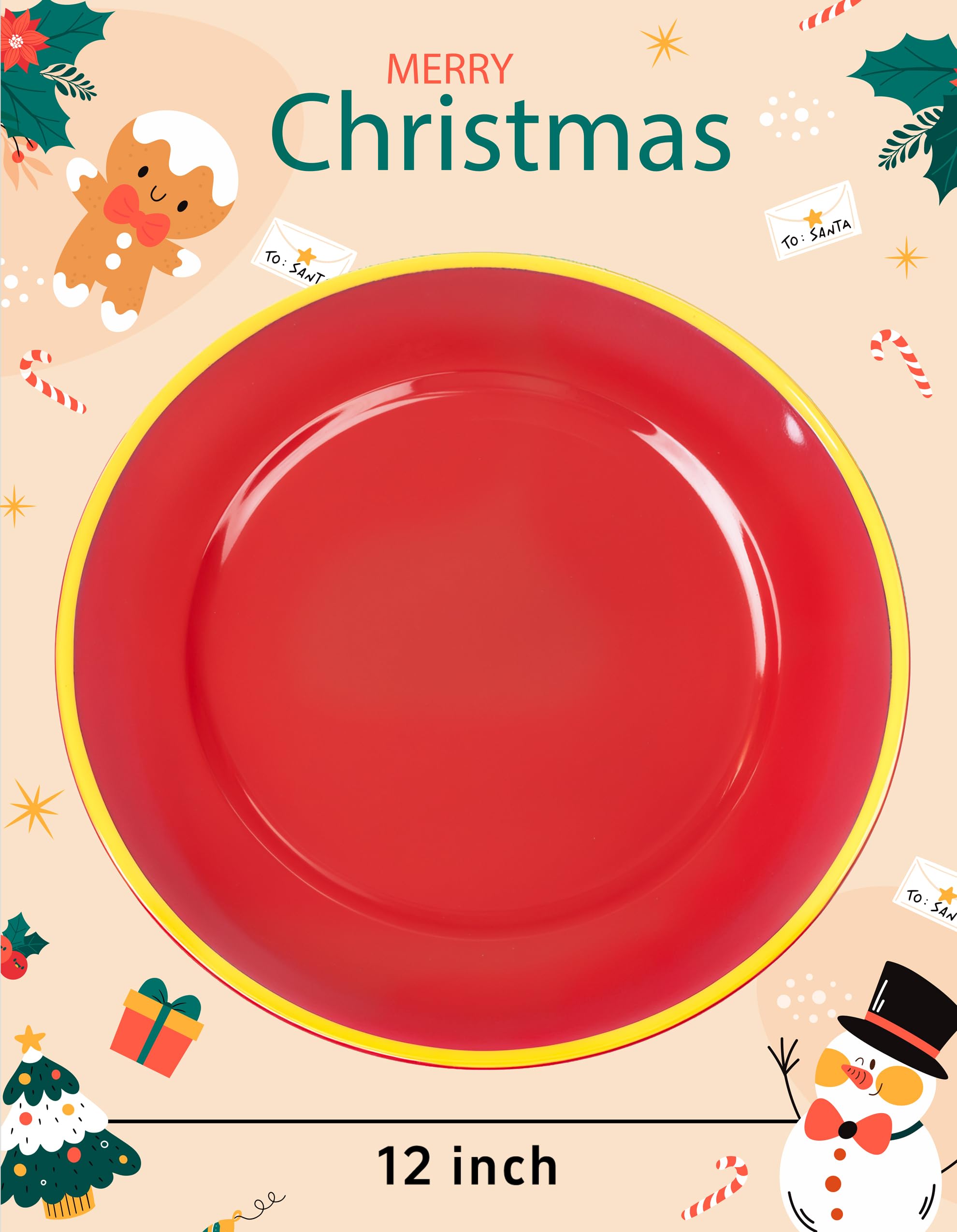 WDF plastic charger plate in red with gold rim enhances any tablescape