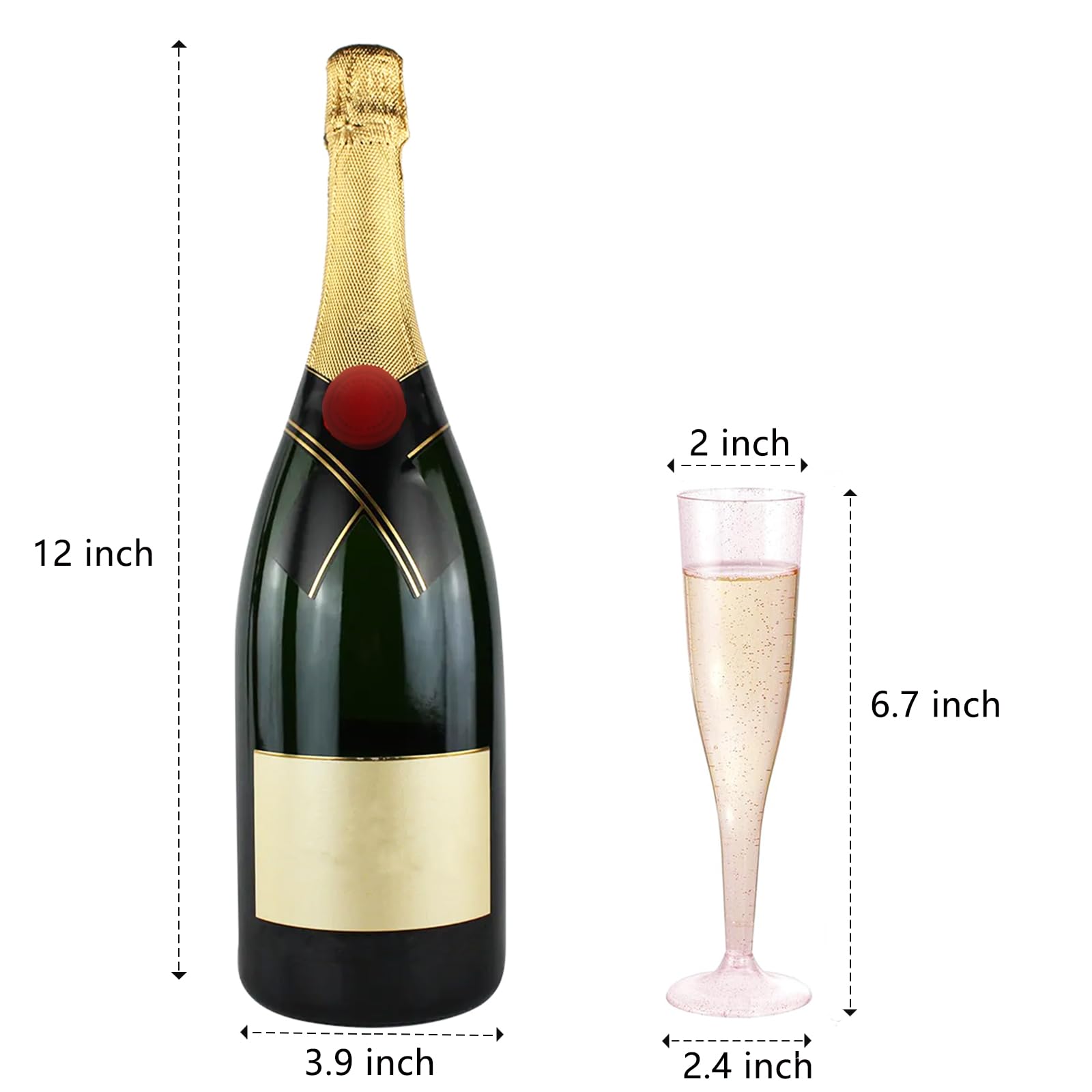 WDF shatterproof plastic champagne glasses, safe for kids and casual venues.