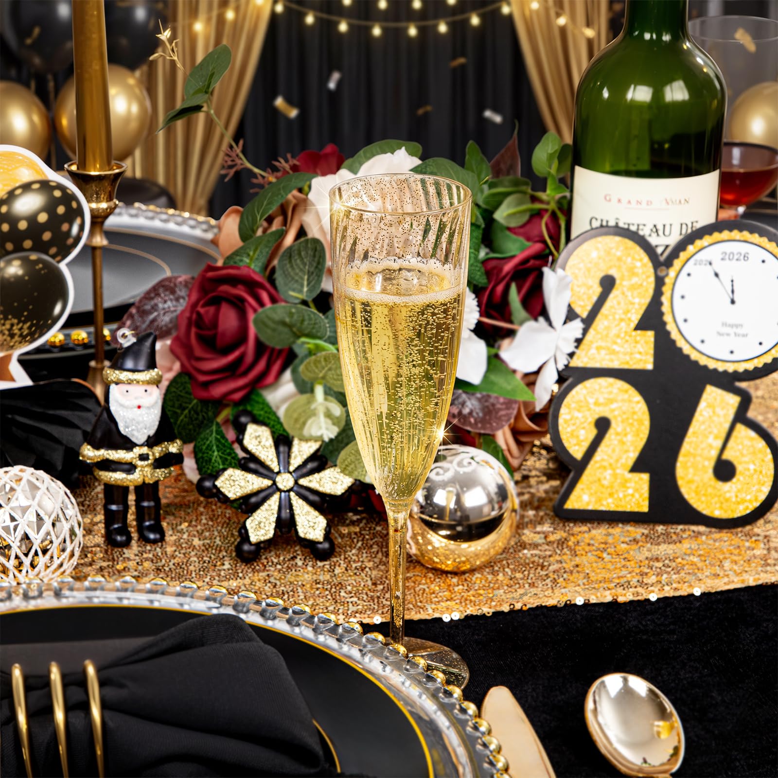 WDF shatterproof plastic champagne flutes providing safe, mess-free celebrations