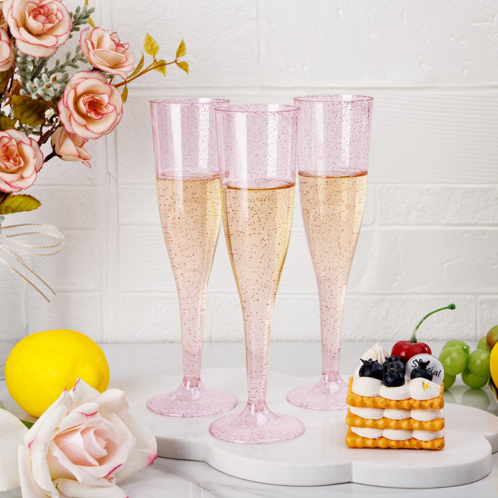 WDF glitter champagne flutes add a festive touch to Valentine’s Day celebrations.