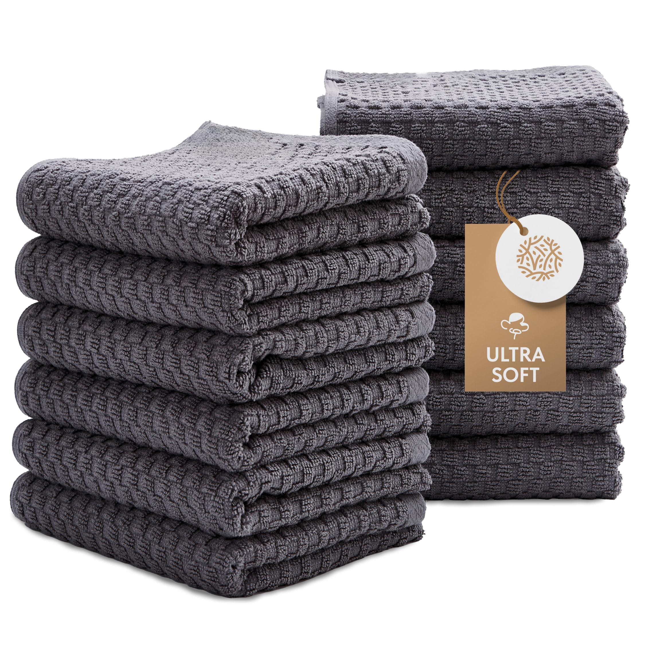 Wealuxe 12-pack gray kitchen towel in premium cotton with dobby weave for strong absorption