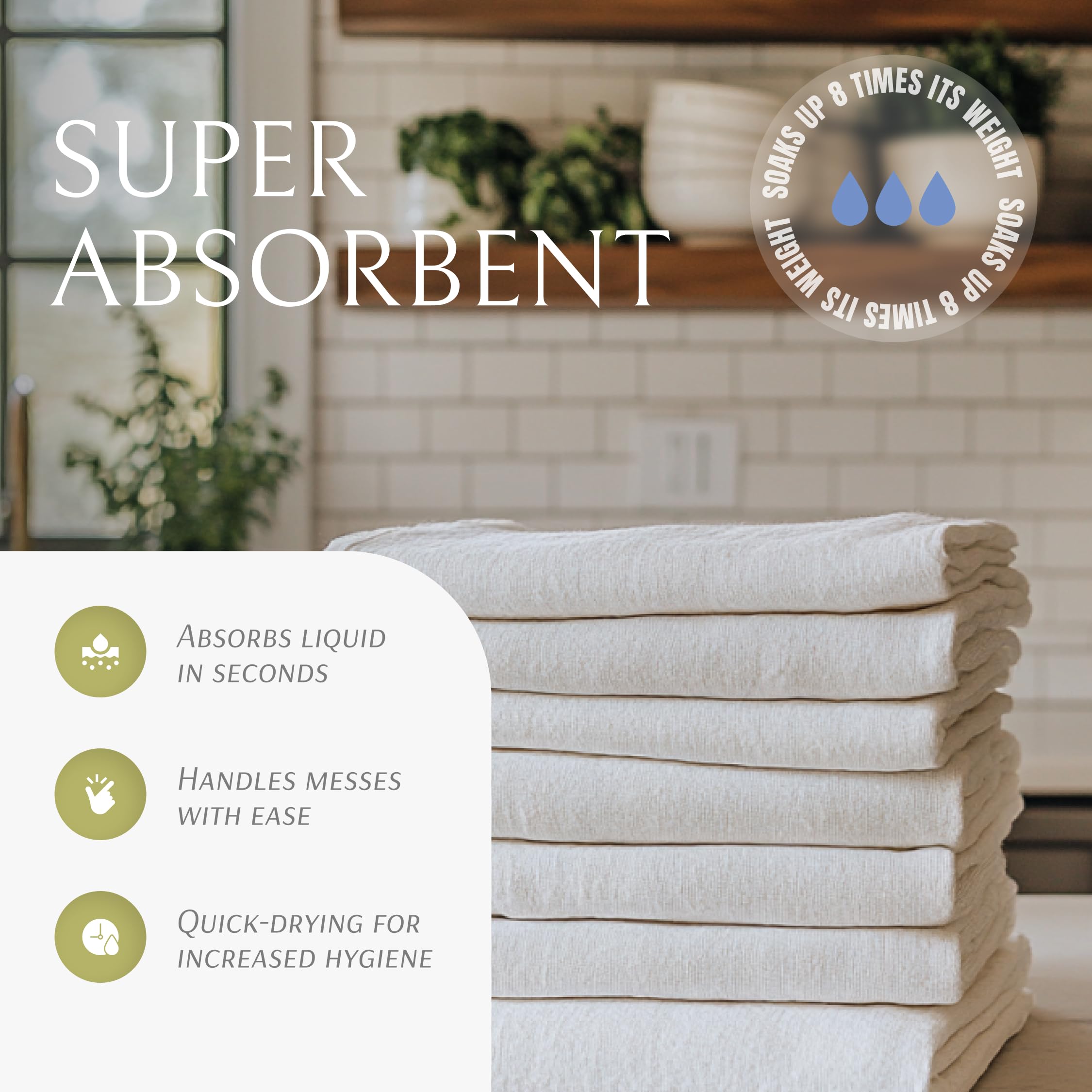 Wealuxe flour sack towels polishing countertops and glassware to a streak-free finish
