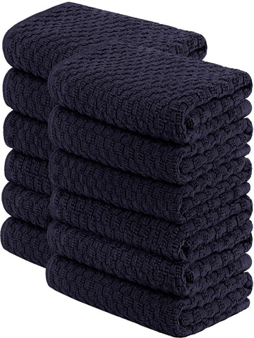 Wealuxe navy dobby weave kitchen towels offer durable, high absorbency for daily drying.
