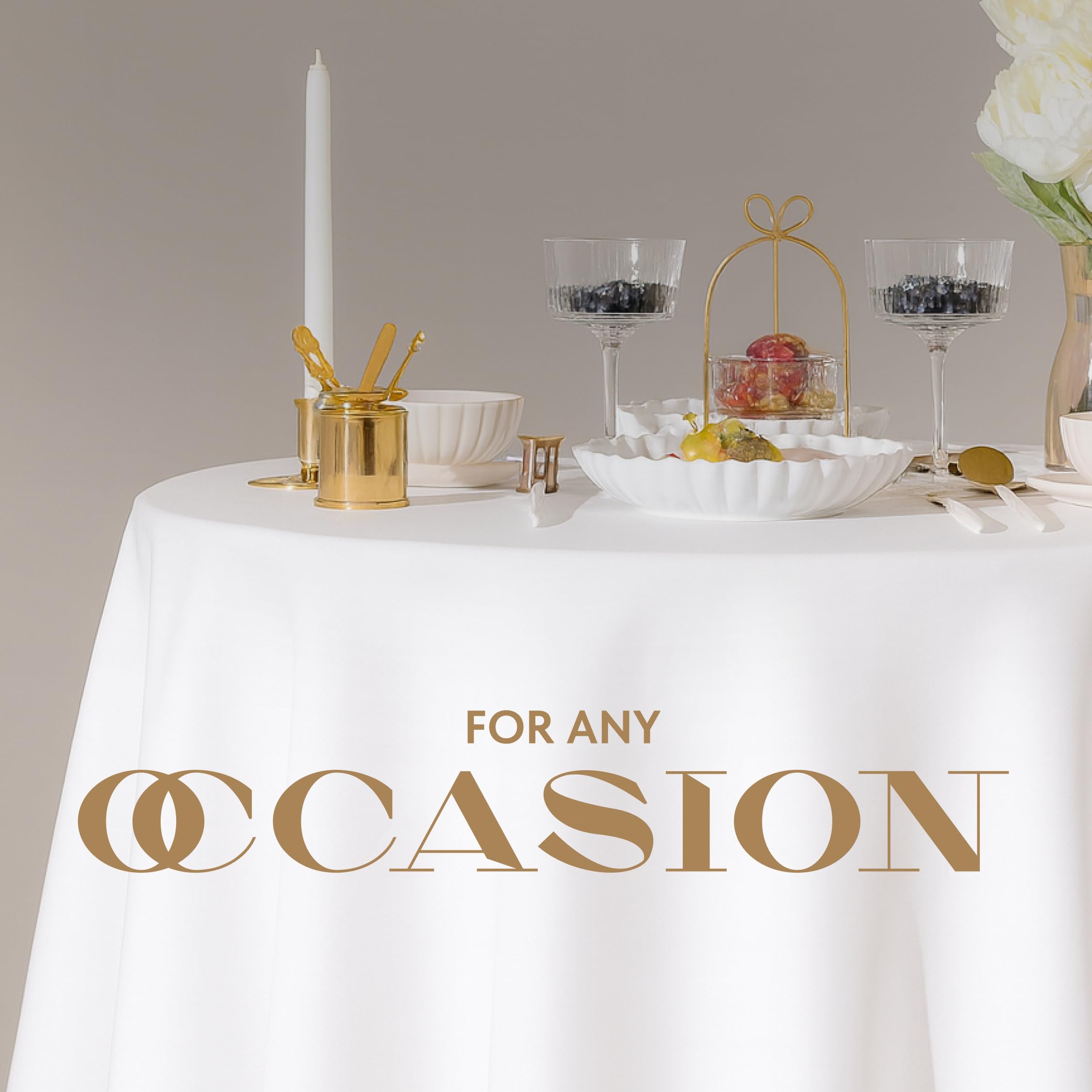 Wealuxe 90-inch tablecloth offers stain and wrinkle resistance.