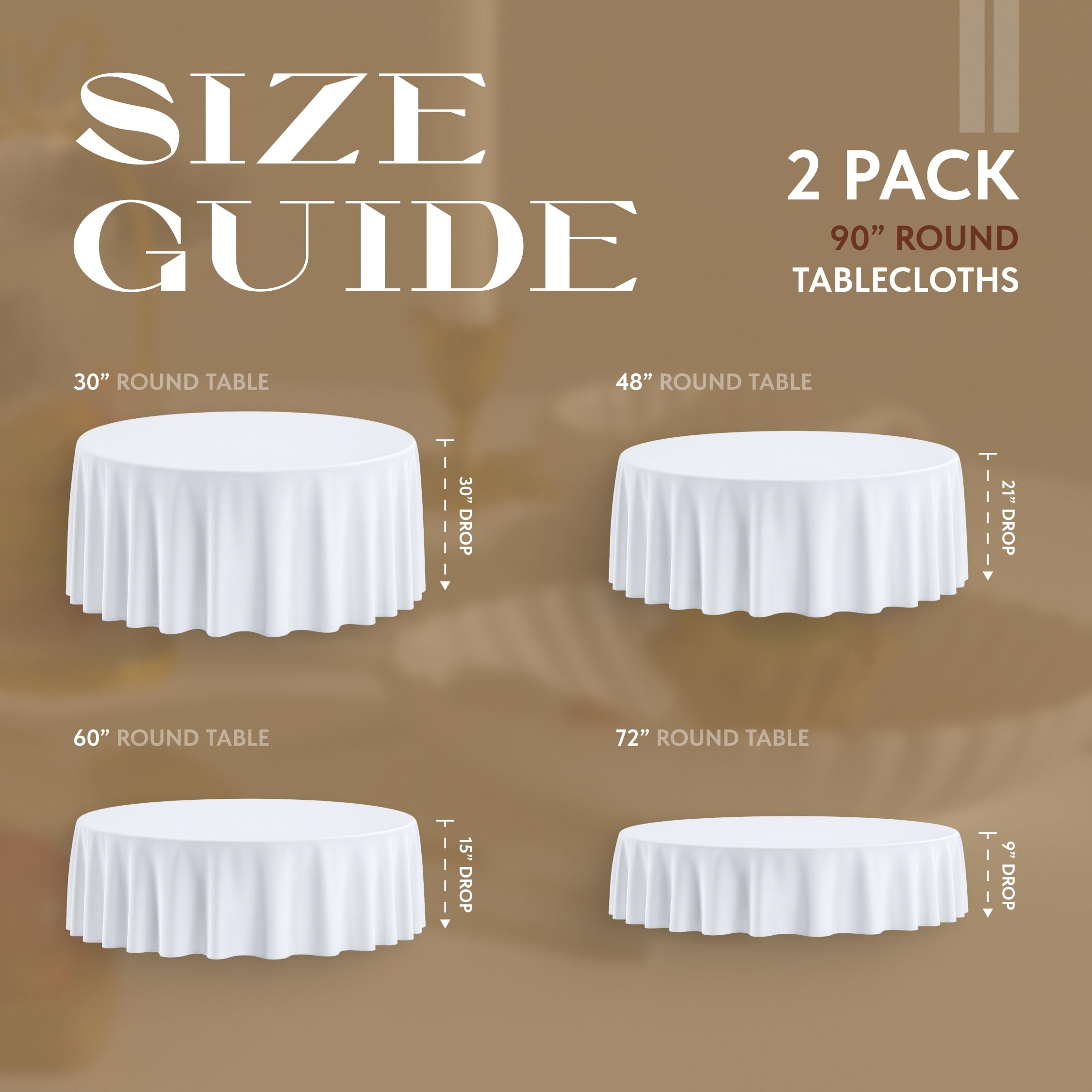 Wealuxe 2-pack packaging displays value for round tablecloths.