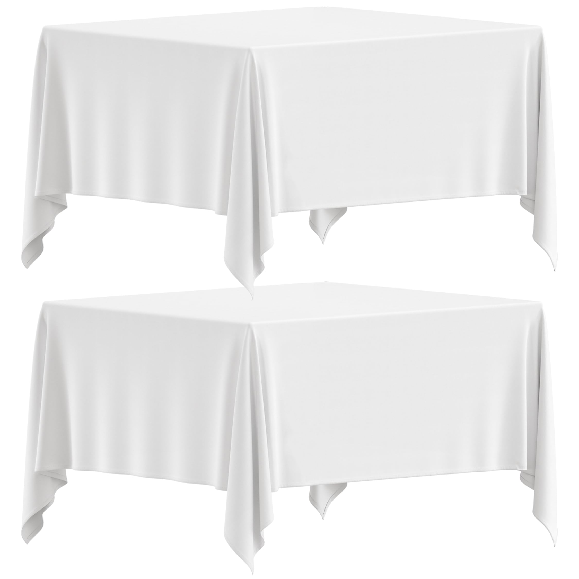 Wealuxe white square tablecloth 85x85 with neatly stitched edges for a refined look.