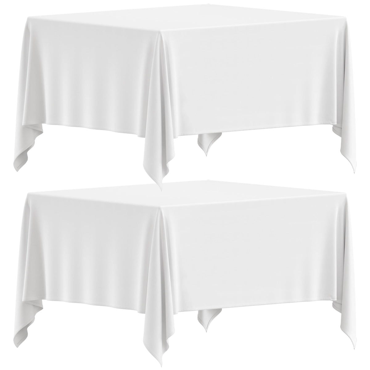 Wealuxe white square tablecloth 85x85 with neatly stitched edges for a refined look.