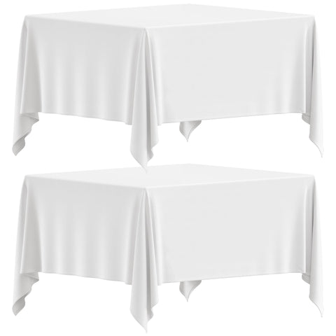Wealuxe white square tablecloth 85x85 with neatly stitched edges for a refined look.