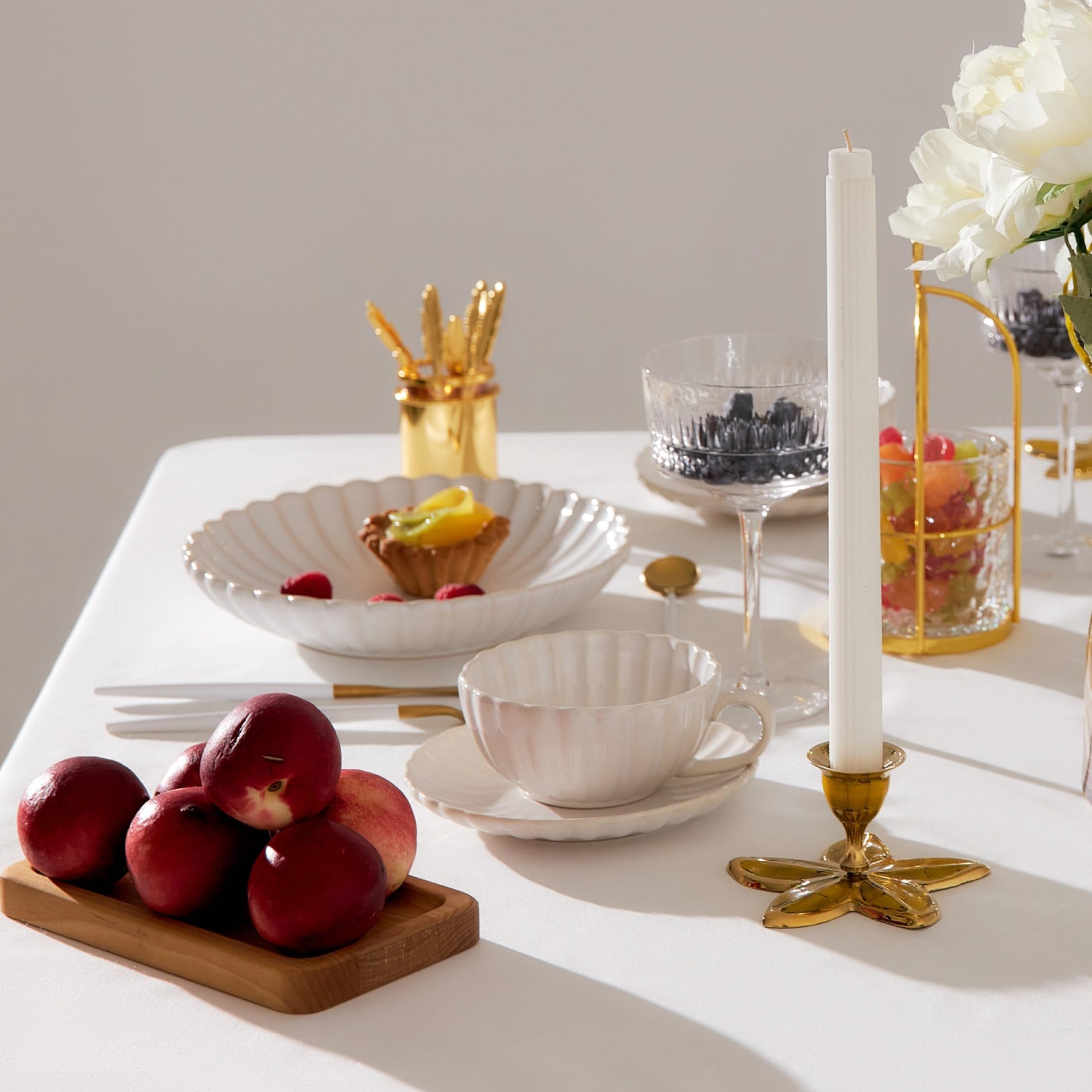 Wealuxe tablecloth used in indoor and outdoor dining settings.