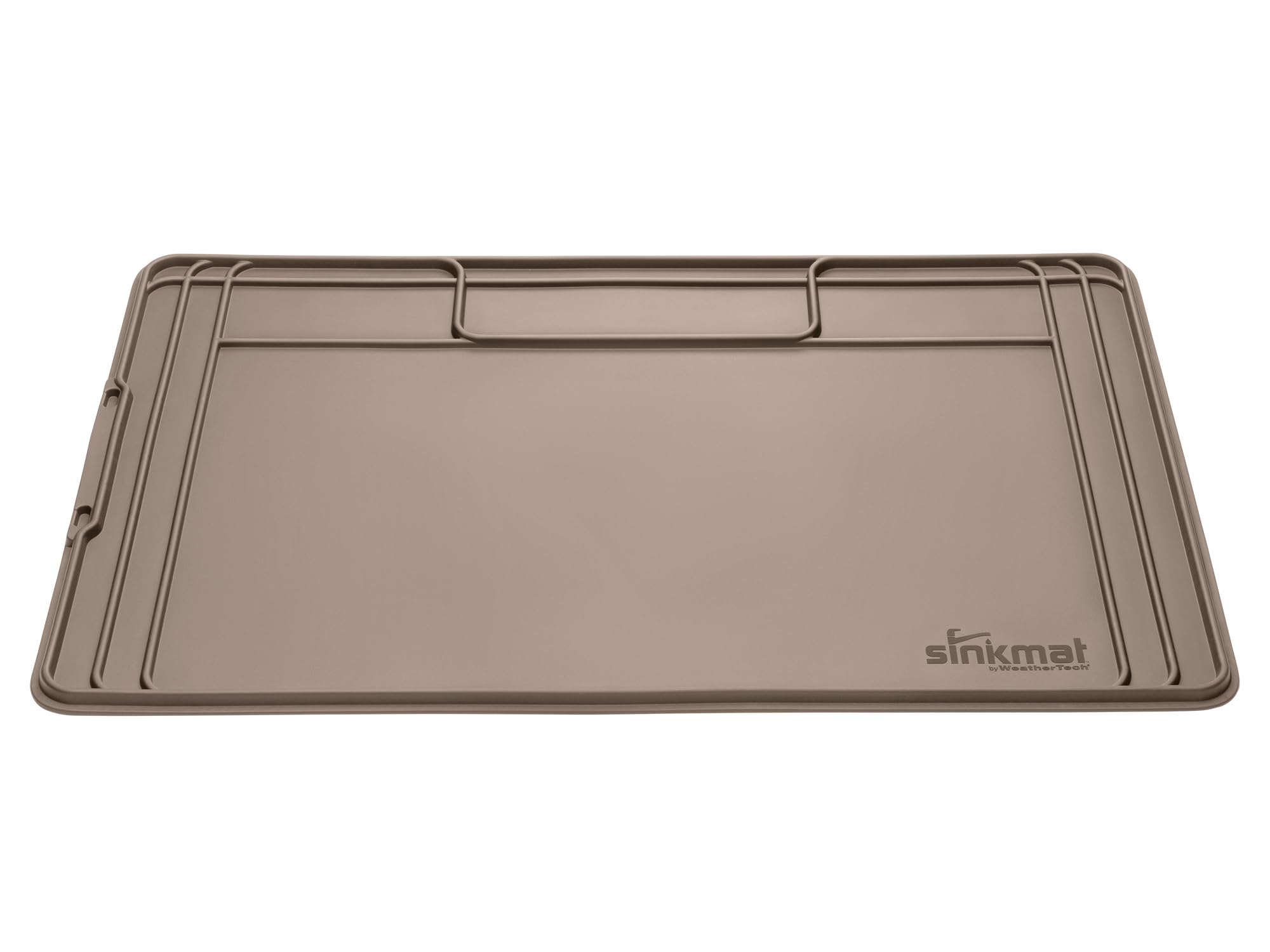 WeatherTech SinkMat with raised lip traps leaks and spills under the sink.