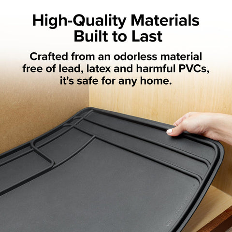 WeatherTech SinkMat organizing under-sink space with tools nearby.