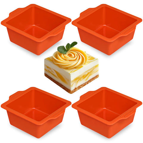 Webake 4-inch silicone square cake pan with easy release.