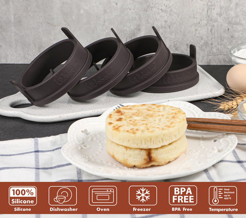 Webake crumpet rings bake fluffy eggs and pancakes evenly.