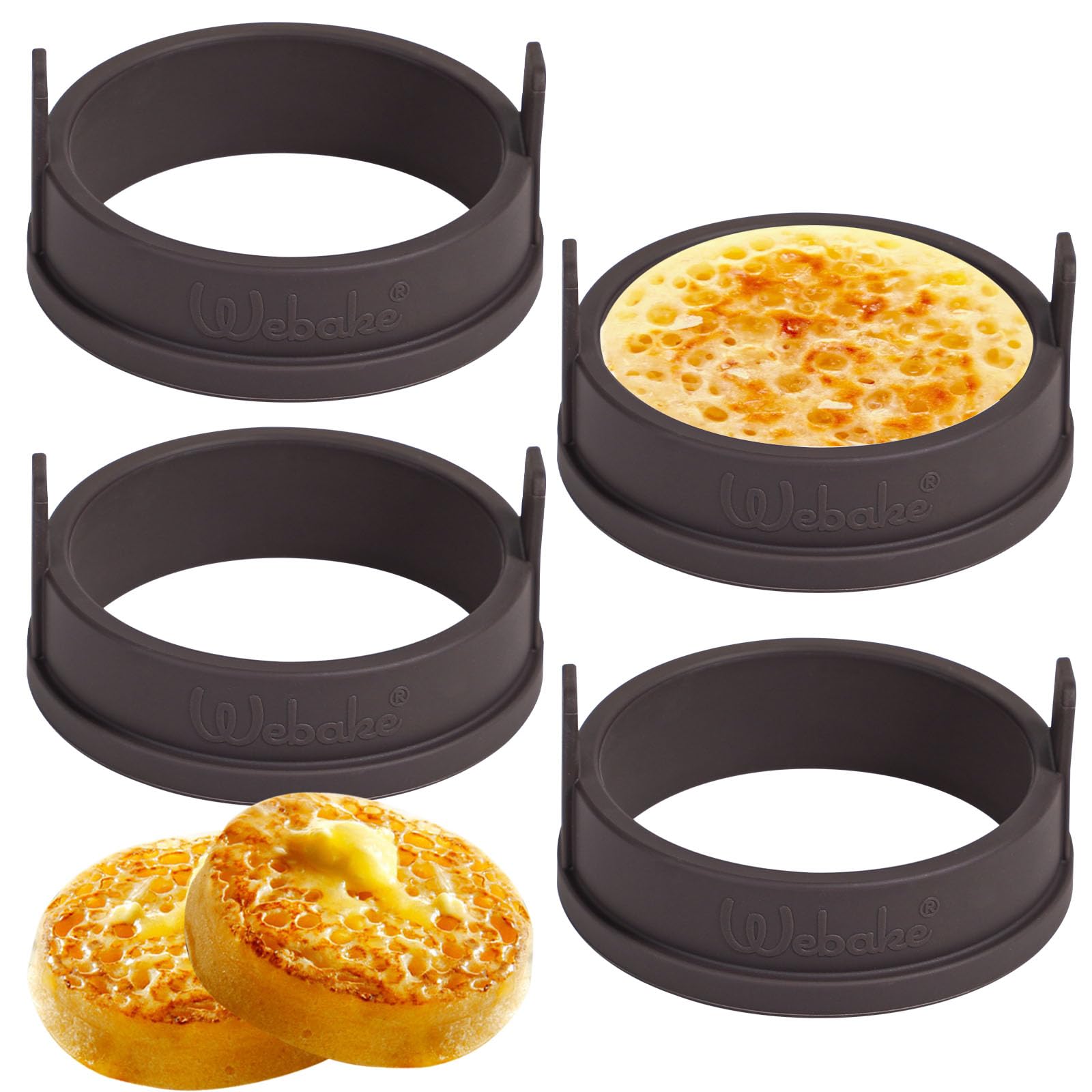 Webake crumpet rings compact storage save kitchen space.