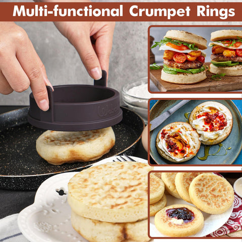 Webake silicone crumpet rings in oven for easy crumpets and mini cakes.