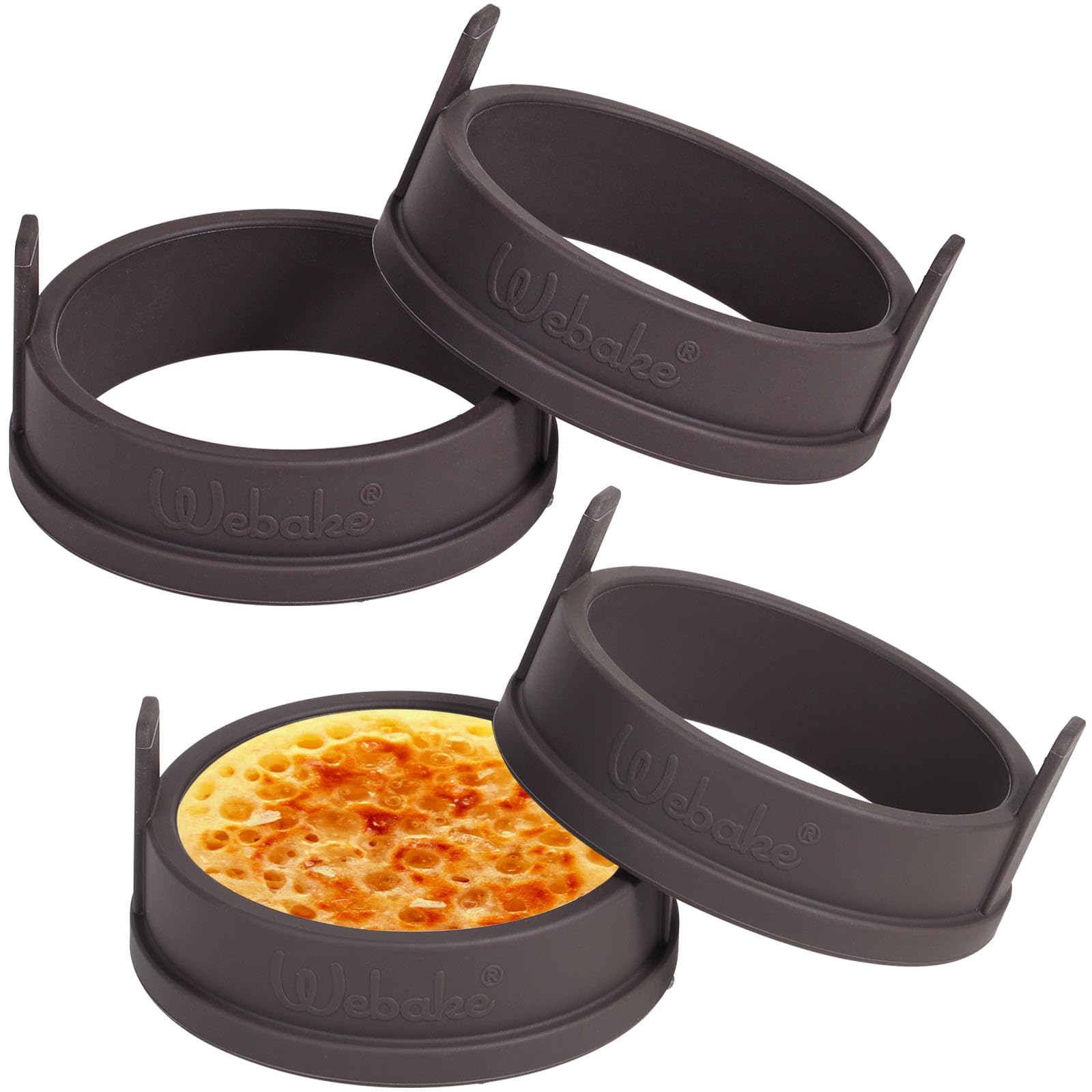 Webake silicone crumpet rings setup for quick, mess-free breakfast prep.