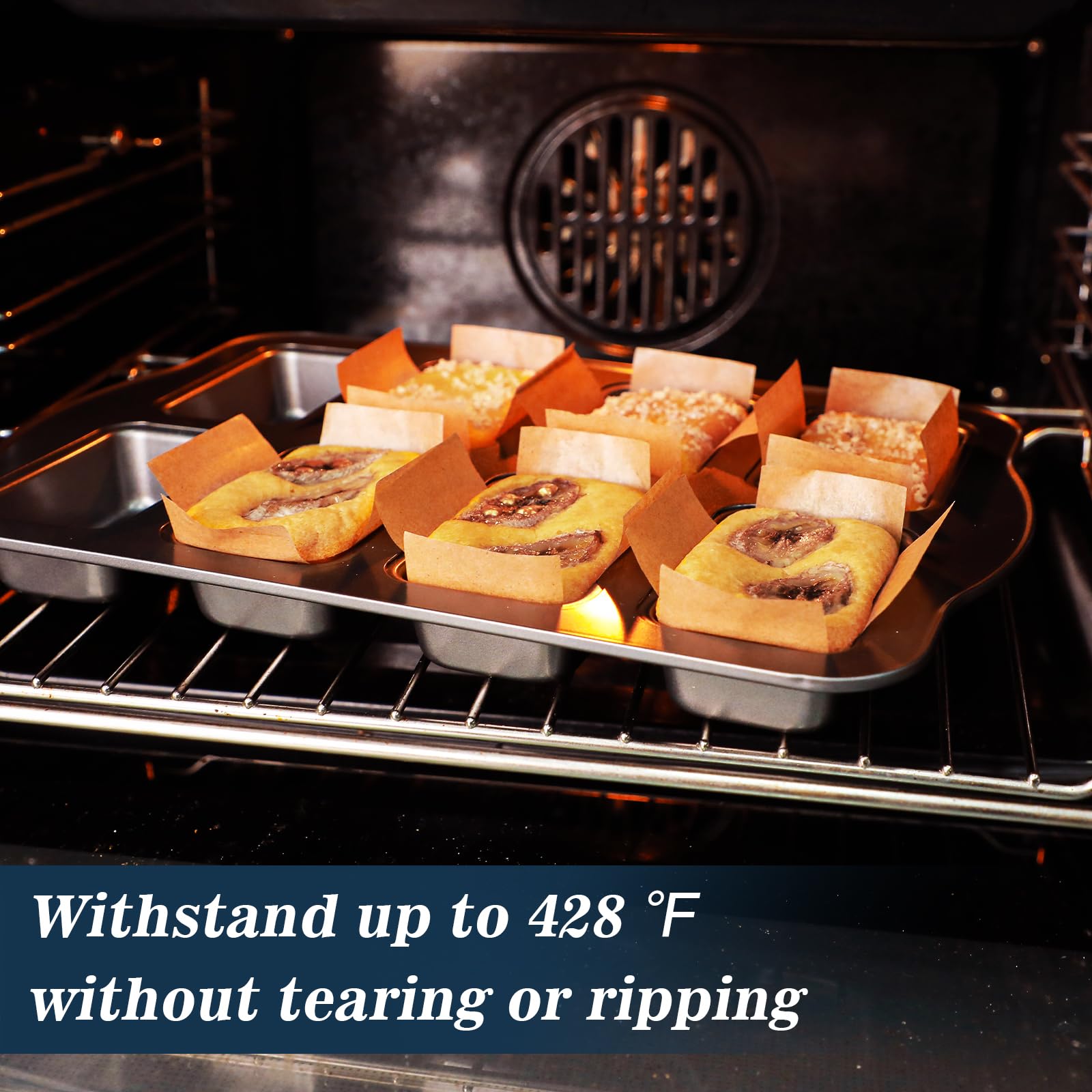 Webake ergonomic grip handles aid safe lifting of hot loaves.