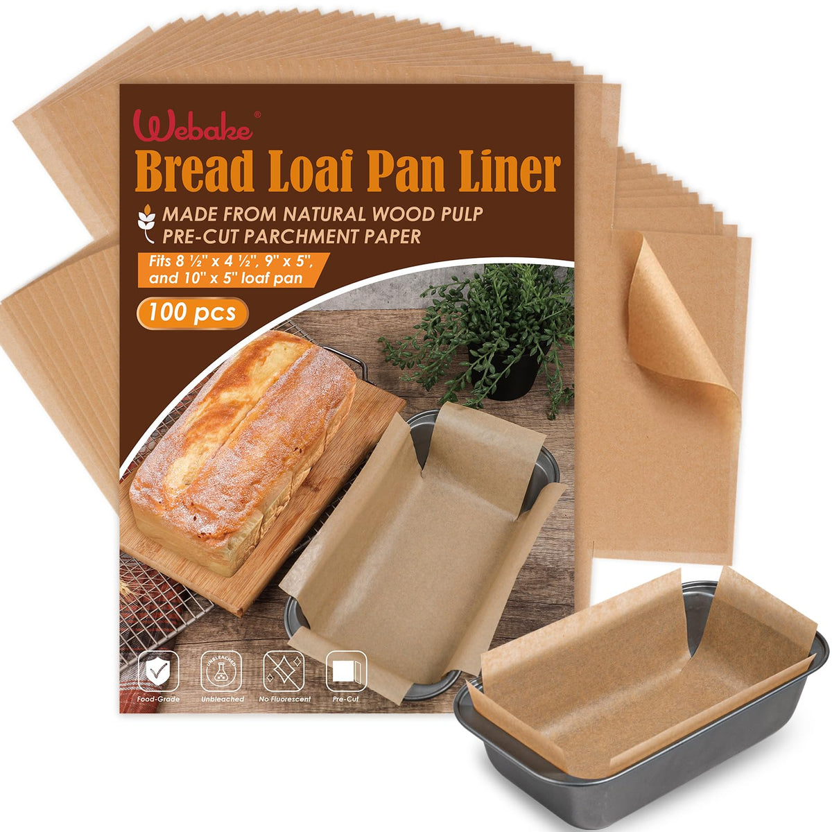 Webake loaf pan liners 9x5 precut for perfect bread release