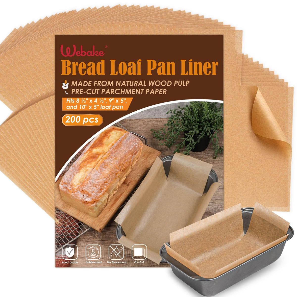 Webake unbleached loaf pan liners 9x5 ready for clean release and easy baking.