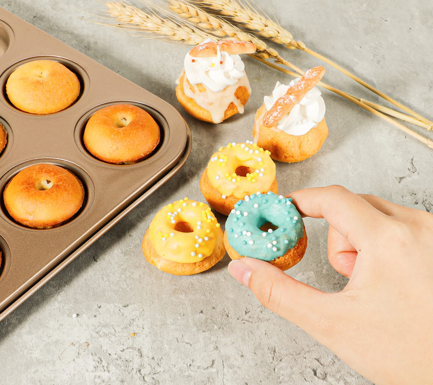Webake mini donuts cooling on rack after bake for quick treats.