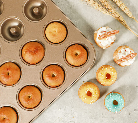 Webake mini donut pan oven safe up to 446°F for versatile recipes.