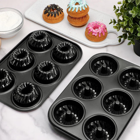 Webake mini fluted tube pan side view with six cavities and sturdy construction.