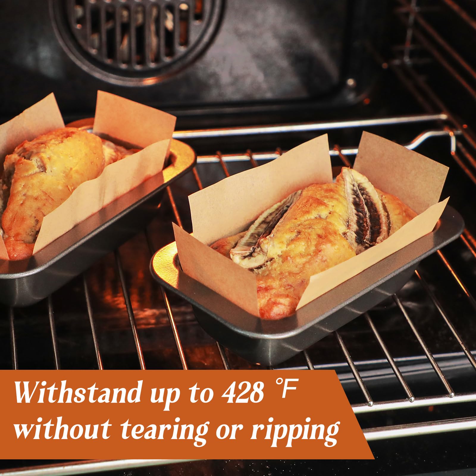 Webake oven-safe parchment liners withstand up to 430°F in baking.