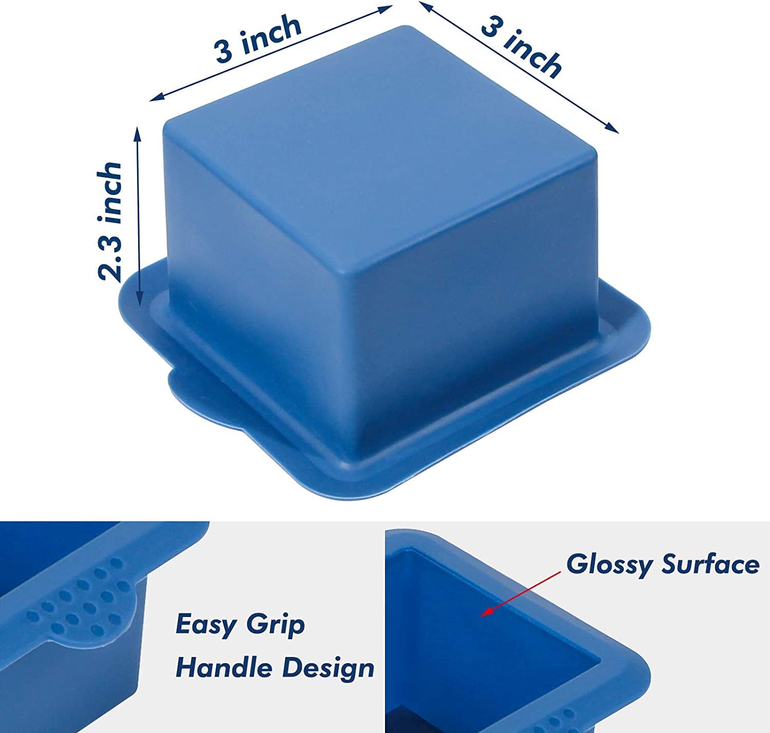 Webake 3x3 inch silicone mold showing side view for durable construction and flexibility.
