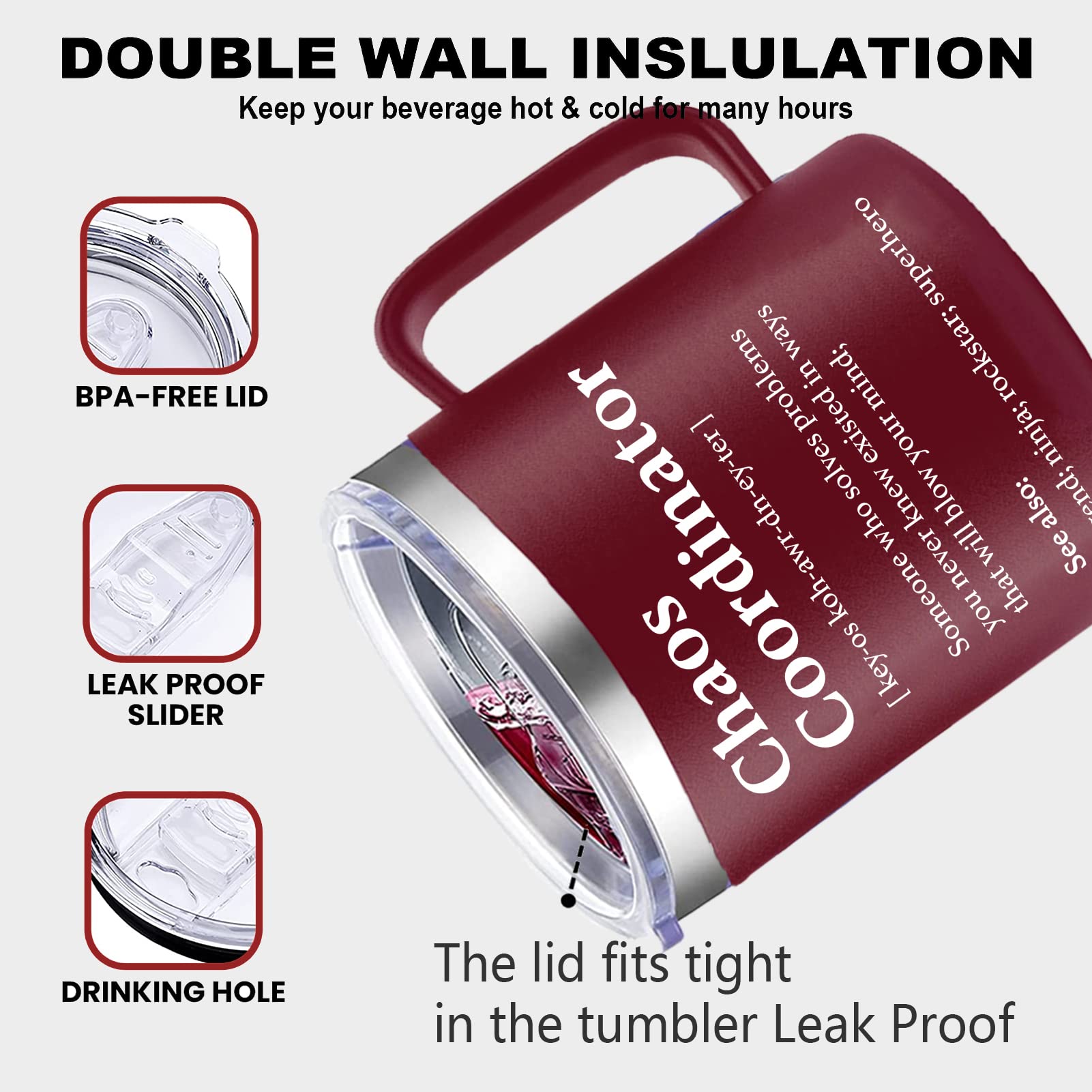 WECACYD Chaos Coordinator mug double-wall insulation, keeps beverages at ideal temps.
