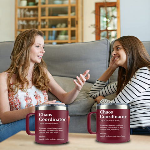WECACYD Chaos Coordinator mug gift-ready packaging, ideal for coworkers and teachers.