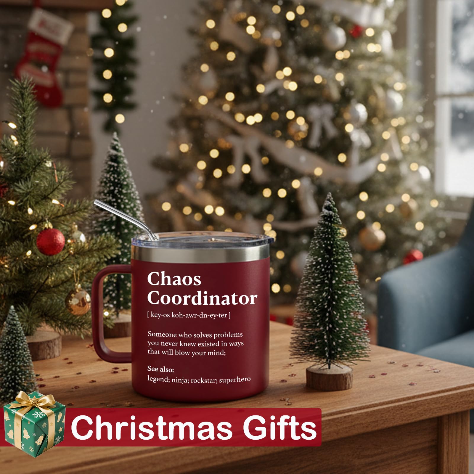 WECACYD Chaos Coordinator mug red side view, keeps beverages at the right temperature.