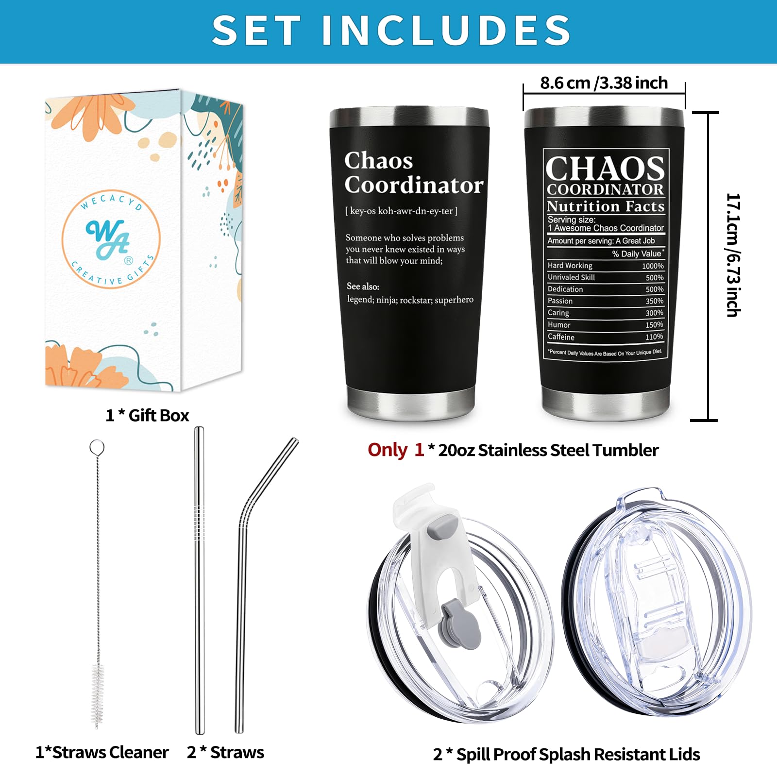 WECACYD Chaos Coordinator tumbler double-wall insulation preserves temperature