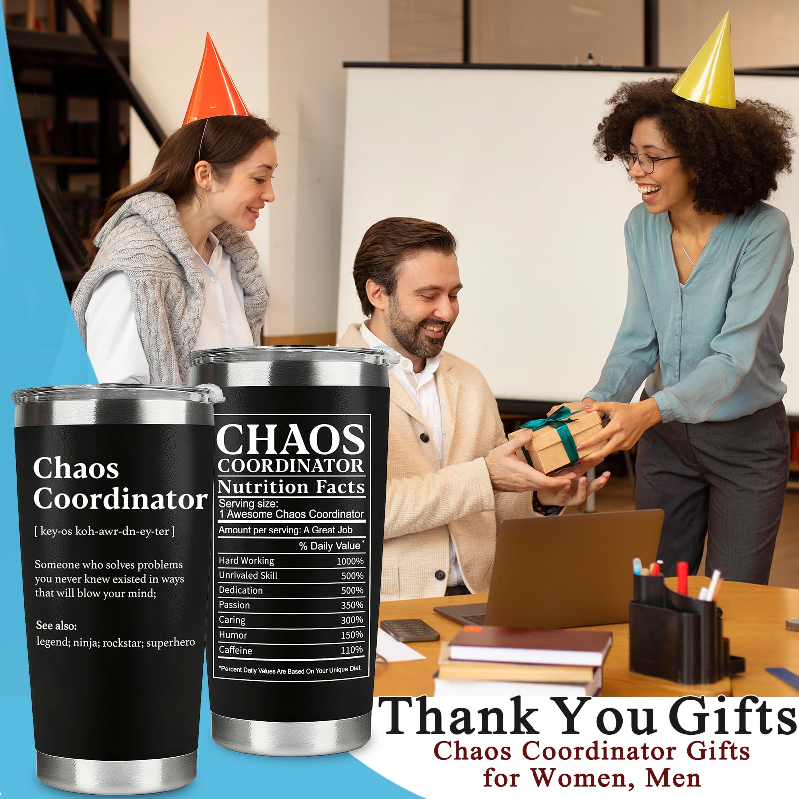WECACYD Chaos Coordinator tumbler with two BPA-free lids for spill prevention