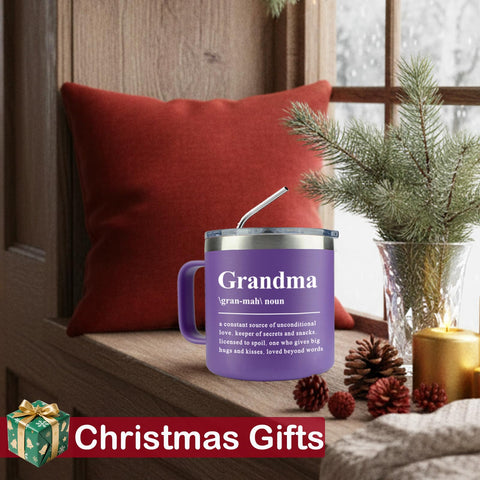 WECACYD grandma mug side view highlighting durable stainless steel