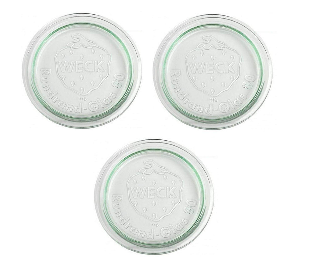 WECK large 100mm original loose glass lid, three-pack replacement for secure storage.