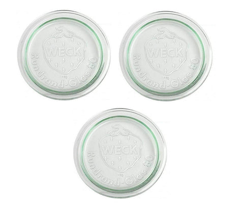 WECK large 100mm original loose glass lid, three-pack replacement for secure storage.
