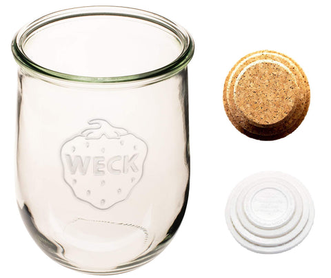 WECK jar with rubber gasket and clips for secure freshness seal.