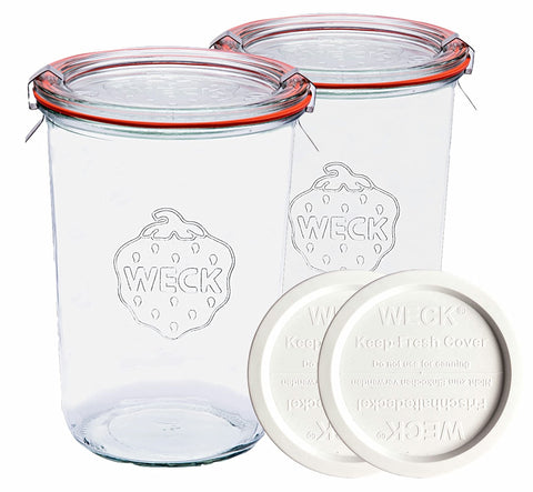 WECK Mold 743 glass lid and keep-fresh lid demonstrating airtight seal for freshness