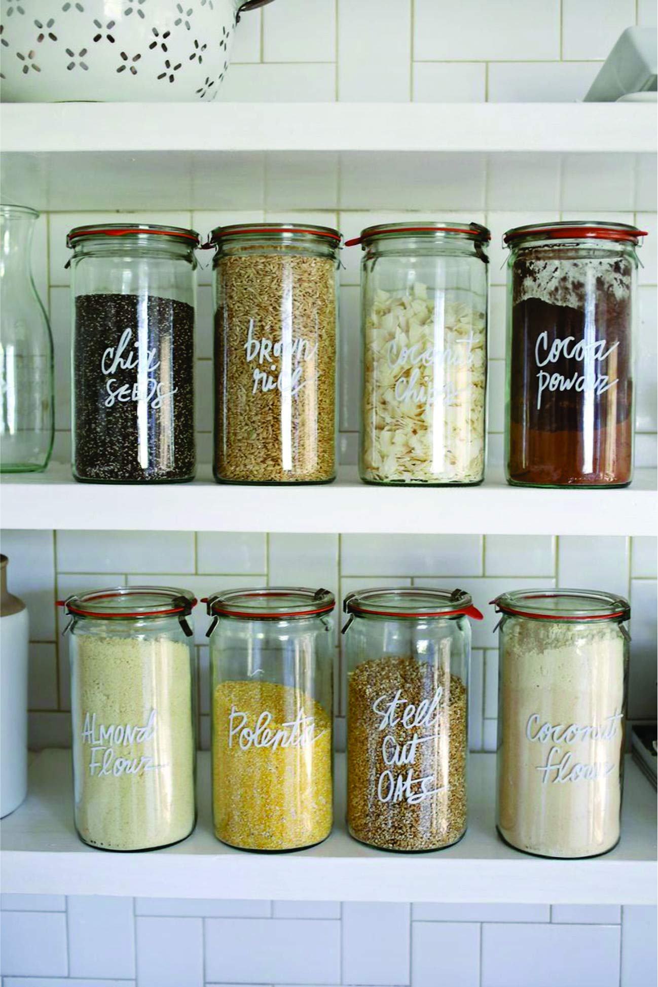 WECK jar filled with pantry staples demonstrating practical storage