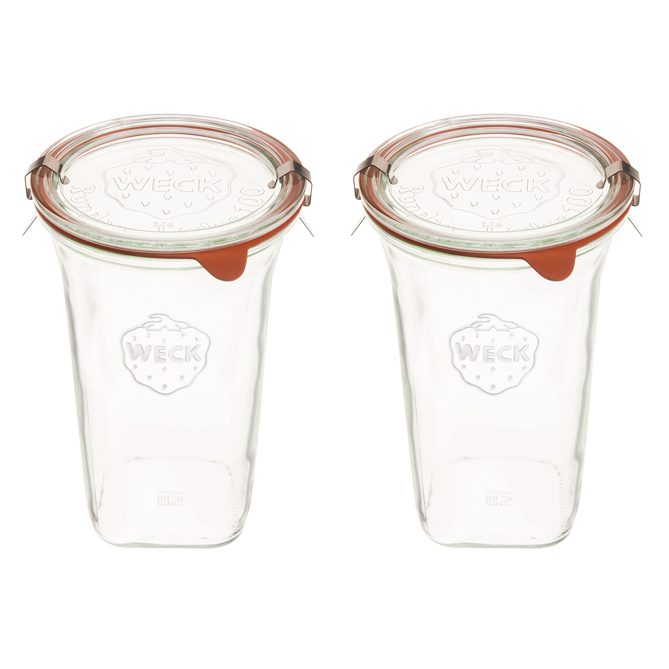 Weck Quadro large jar in clear glass for easy pantry organization.