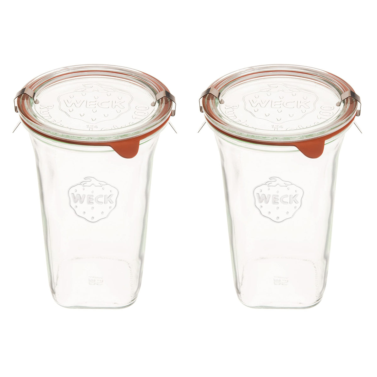 Weck Quadro large jar in clear glass for easy pantry organization.