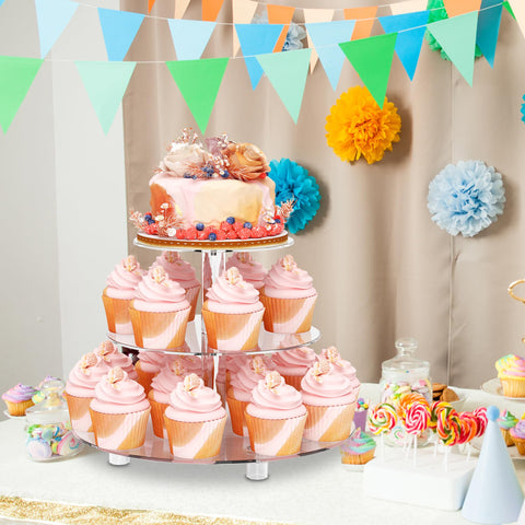 WeddingWish round 3-tier display elevates mini cupcakes on the dessert table.